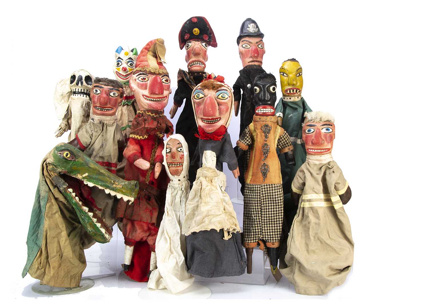 Lot 564 - Vic Taylor of Hayling rare original family professional British carved wooden Punch & Judy set