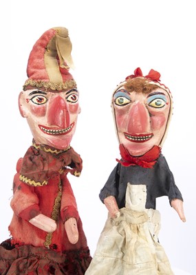 Lot 564 - Vic Taylor of Hayling rare original family professional British carved wooden Punch & Judy set