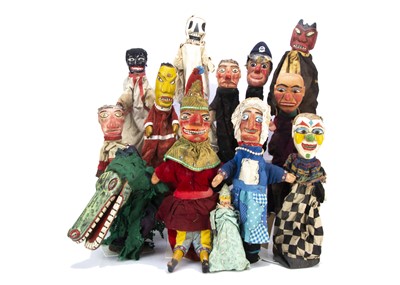 Lot 567 - Vic Taylor of Hayling rare original family professional British carved wooden Punch & Judy set