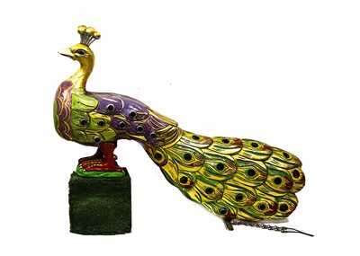 Lot 609 - A Lakin (England) carved and painted wooden Fairground Peacock circa 1935