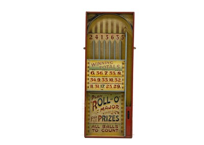 Lot 612 - An English 1950s Fairground wooden roll-up bagatelle board