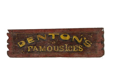 Lot 633 - An English painted wooden ‘Denton’s Famous Ices’ fairground ice-cream sign circa 1900