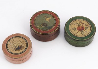 Lot 706 - Three 19th century painted papier-mâché circular boxes