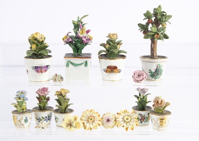 Lot 735 - Miniature Dresden porcelain flowers in pots