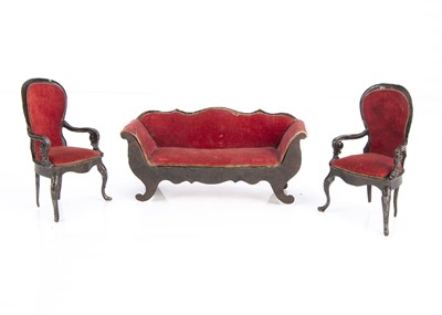 Lot 751 - A Rock & Graner painted tinplate dolls’ house sofa and two chairs