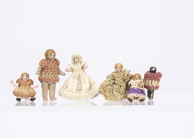 Lot 814 - Five Horn all-bisque dolls’ house dolls