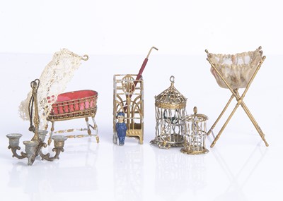 Lot 868 - German gold painted  soft metal dolls’ house items