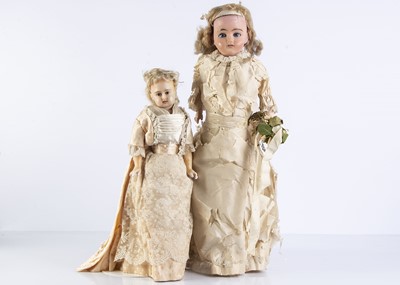 Lot 943 - Two German wax over composition shoulder head dolls