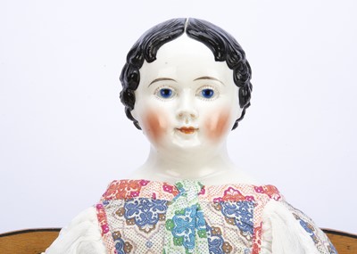 Lot 946 - A rare Kloster Veilsdorf china shoulder-head glass eyed Grenier-type child doll 1860s