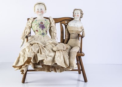 Lot 987 - Two German restored bisque shoulder-head lady dolls