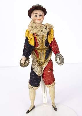 Lot 1012 - A German bisque headed clown cymbalists toy