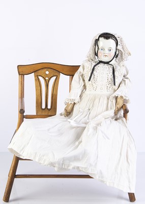 Lot 1021 - An unusual 19th century German china shoulder head doll