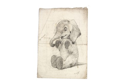 Lot 1049 - A rare original Norah Wellings sketch design for a seated elephant soft toy May 1925