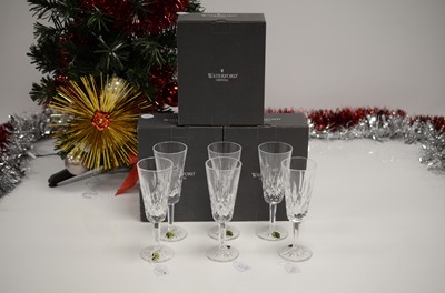 Lot 86 - A set of six modern Waterford Lead Crystal Lismore Chamagne Flutes