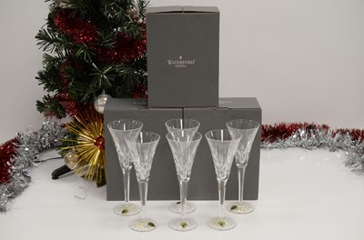 Lot 88 - A set of six modern Waterford Lead Crystal Lismore pattern Toasting Flutes