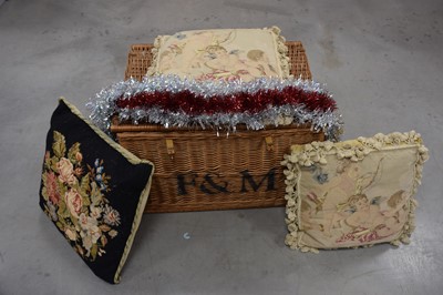 Lot 95 - A large early 21st century wicker hamper from Fortnum & Mason and three cushions