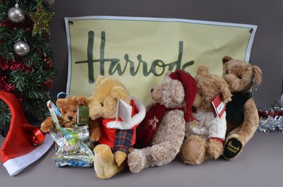 Lot 146 - A collection of Harrods Christmas and other Teddy Bears and other soft toys