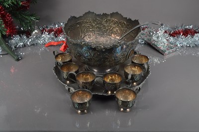 Lot 203 - A mid 20th century silver plated punch bowl and stand by Pepper & Hope