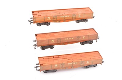 Lot 60 - Three Bassett-Lowke 0 Gauge unboxed NE orange/tan bogie Brick wagons (3)