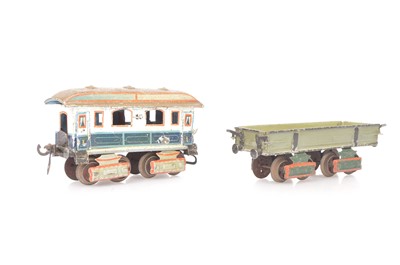 Lot 155 - A very early Marklin bogie Coach and bogie Ballast Wagon