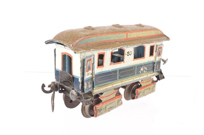 Lot 155 - A very early Marklin bogie Coach and bogie Ballast Wagon