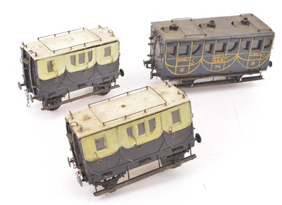 Lot 217 - Three scratch-built 0 Gauge Vintage 4-wheel Coaches