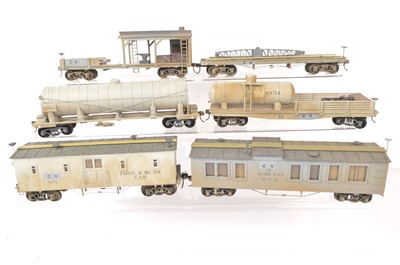 Lot 284 - American outline 0 Gauge kitbuilt/scratchbuilt or modified CV (Cherry Valley) circa 1860's Construction train of 15 wagons (15)