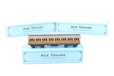 Lot 296 - ACE Trains 0 Gauge GWR chocolate and cream Clerestory Passenger Coaches (3)