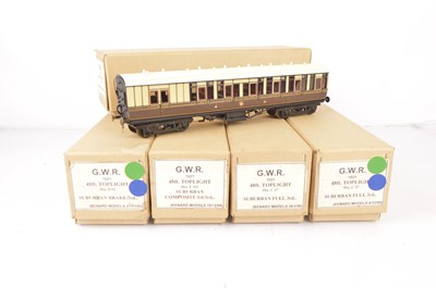 Lot 381 - Kenard Models 0 gauge kitbuilt GWR chocolate and cream 48' Toplight Suburban Coaches (5)