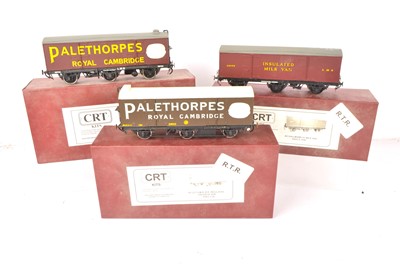 Lot 403 - CRT 0 Gauge kitbuilt LMS and GWR 6-wheel Palethorpes Vans and LMS Milk Van (3)