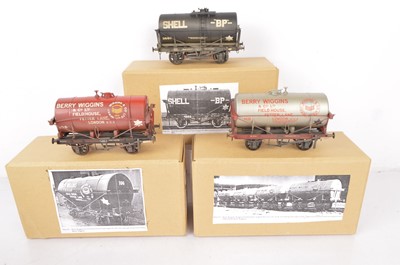 Lot 410 - Bachmann Brass Models 0 Gauge Shell and Berry & Wiggins 12T Tank wagons (3)