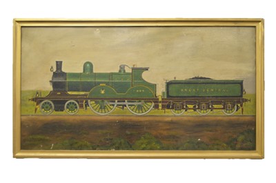 Lot 497 - oil on canvas of a Great Central Steam Locomotive and Tender