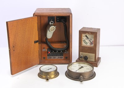 Lot 540 - Signal Box Lamp Indicator CB Radio and Two Brass Gauges