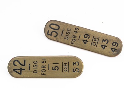 Lot 554 - Two Brass Signal Lever Leads Attributed on Reverse to Avon mouth Goods Yard Box