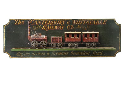 Lot 569 - Painted Wooden Panel The Canterbury & Whitstable Railway Co Engine Drivers and Fireman's Benevolent Fund