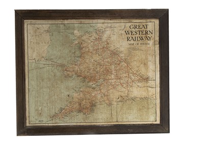 Lot 573 - Oak Framed Tin Plate Great Western Railway Map