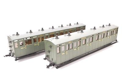 Lot 620 - Pair of Accucraft 16mm Gauge 1 SR green Lynton and Barnstable Coaches