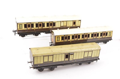Lot 643 - Two modified Bing for B-L Gauge 1 '1921' coaches and a B-L Full Brake Van (3)
