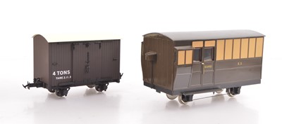 Lot 727 - An Accucraft Gauge 1 Lynton & Barnstaple closed van and a scratch-built Passenger Brake Van (2)