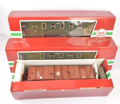 Lot 783 - LGB G Gauge Sachsen coaches and DR Box Car (4)