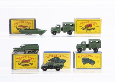 Lot 312 - Five Boxed Military Models From The Matchbox Lesney 1-75 Regular Wheel Range