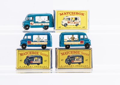 Lot 316 - Three Boxed Matchbox Lesney 47b Ice Cream Canteen Models From Their 1-75 Regular Wheel Range