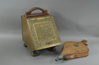Lot 184 - An art nouveau style brass and wooden coal scuttle