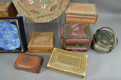 Lot 195 - Middle Eastern and Far Eastern Inlaid Soapstone Tray Metal work and Boxes