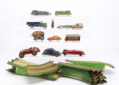 Lot 721 - Collection of playworn Tri-ang Minic and other tin toys