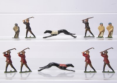 Lot 730 - John Hill and Pixyland sport-related figures comprising Hill Golfers in brown (2) and red (4) jackets