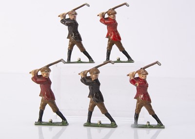 Lot 731 - John Hill uncommon Golfers in brown (2) and red (3) jackets including one rare 'cherry red' version