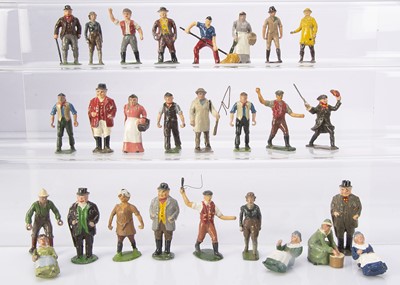 Lot 738 - A selection of lead farm and civilian figures by various makers including Britains comprising Stoddart Milkmaids (5) missing buckets