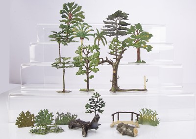 Lot 743 - Lead trees and related accessories by various makers including Britains comprising Britains New Model Tree (12 trunks, a lot of foliage)