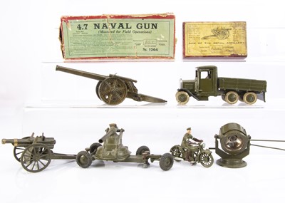 Lot 745 - Britains lorries and guns comprising pre WW2 version square-nose 6 wheel lorry complete with driver